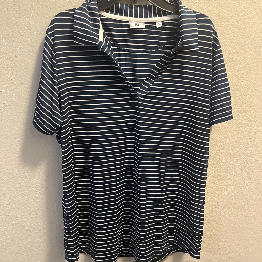 FJ FootJoy Polo Shirt Womens L Striped Performance First Tee Top Short Sleeve